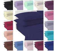 H2 Linen No Iron Plain Dye Extra Deep Fitted Sheet with FREE 2 Pillow Cases Small Double Size 40cm Fitted Bed Sheet Set Soft Poly Cotton 4ft Bed Fitted Bottom Sheets, Cream