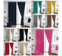 H2 Linen Plain Dye Eyelet Blackout Curtain Set with FREE 2 Cushion Covers, 2 Brackets & Tiebacks - Thermal Insulated Blackouts Beige Curtains 2 Panel for Living Room 90" Width x 72" Drop