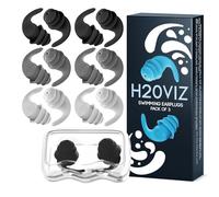 H20VIZ Pro Swim Ear Plugs | 6 Pairs | Waterproof, Reusable Silicone Earplugs for Swimming, Surfing, Snorkeling & All Water Sports (Black, White, Grey, 6 Pairs)