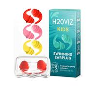 H20VIZ Pro Swim Ear Plugs | Waterproof, Reusable Silicone Earplugs for Swimming, Surfing, Snorkeling & All Water Sports (Kids 3 Pairs, Red, Pink, Yellow, 3 Pairs)