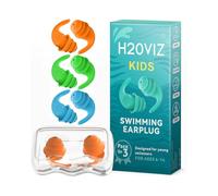 H20VIZ Pro Swim Ear Plugs | Waterproof, Reusable Silicone Earplugs for Swimming, Surfing, Snorkeling & All Water Sports (Kids 3 Pairs, Orange, Green, Blue, 3 Pairs)