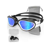 H20VIZ Swimming Goggles | Polarised, Anti-Fog, UV400 Protection, Anti-Leak, Includes Pro Swim Ear Plugs | Men Women Teens (Black/White - Blue)