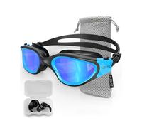H20VIZ Swimming Goggles | Polarised, Anti-Fog, UV400 Protection, Anti-Leak, Includes Pro Swim Ear Plugs | Men Women Teens (Black/Blue - Blue)