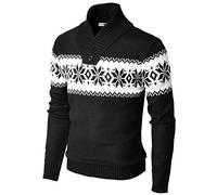 H2H Mens Casual Slim Fit Shawl Collar Jumper Pullover Sweater With Snowflake Pattern BLACK EU S/Asia M (KMOSWL0102)