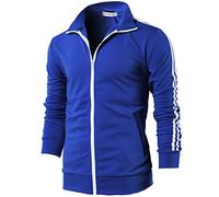 H2H Mens Slim Fit Zip-up Long Sleeves Elastic Training Jacket Blue EU 2XL/Asia 3XL (CMOJA0103)