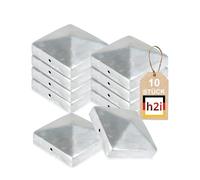 h2i Post Cap | Galvanized Steel | 96 x 96 mm | 10 Pieces | Square Cover Cap for Garden Wooden Posts, Post Supports & Fence Posts in Pyramid Shape | Weather Protection for Wooden Beams & Post