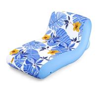 H2O GO Blissful Drifter Fabric Lounge - 69" x 42", Blue-Yellow Tropical Pattern, Inflatable Pool-Water Float, Removable Washable UPF Cover, Cup Holder