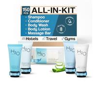 H2O Therapy Hotel Soaps and Toiletries Bulk Set | 1-Shoppe All-In-Kit Amenities for Hotels & Airbnb | .85oz Hotel Shampoo & Conditioner, Body Wash, Body Lotion & 1 oz Bar Soap Travel Size | 150 Pieces