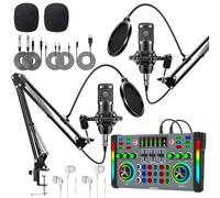 H300 Podcast Equipment Bundle for 2,DJ Mixer with BM800 Podcast Microphone Bundle Studio Condenser Microphone Perfect for Podcasting, Recording, Singing, TikTok Live Vlog,Streaming and Gaming