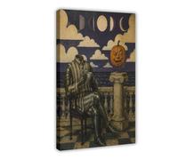 H3B8U2Y5 Armored Cat Pumpkin Moon Canvas Wall Art, Celestial Sky Surrealism