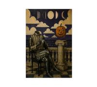 H3B8U2Y5 Armored Cat Pumpkin Moon Canvas Wall Art, Celestial Sky Surrealism