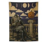 H3B8U2Y5 Armored Cat Pumpkin Moon Wall Tapestry, Celestial Sky Surrealism