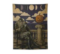 H3B8U2Y5 Armored Cat Pumpkin Moon Wall Tapestry, Celestial Sky Surrealism