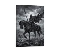 H3B8U2Y5 Battlefield Horseman Canvas Wall Art, Historical Warrior Print