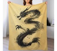H3B8U2Y5 Black Dragon Brushstroke Throw Blanket Flannel Sofa Bed Cover