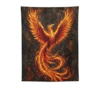 H3B8U2Y5 Blazing Fire Phoenix Wall Tapestry, Surrealist Style, Mythic Flame