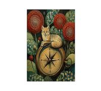 H3B8U2Y5 Cat Compass Garden Canvas Wall Art, Botanical Illustration Studio