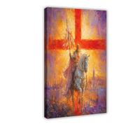 H3B8U2Y5 Crusader Knight Canvas Wall Art, Cross Banner Dorm Decor