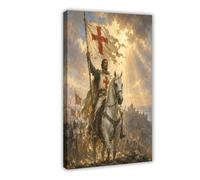H3B8U2Y5 Crusader Knight Canvas Wall Art, Medieval Battle Renaissance Art