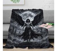 H3B8U2Y5 Dark Angel Lucifer Ruins Moon Blanket, Flannel, Gothic Fantasy Art