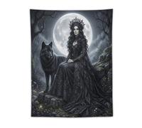 H3B8U2Y5 Dark Wolf Queen Forest Wall Tapestry, Realistic Illustration Style