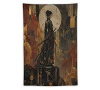 H3B8U2Y5 Female Samurai Under Golden Moon Wall Tapestry, Japanese Warriors