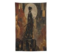 H3B8U2Y5 Female Samurai Under Golden Moon Wall Tapestry, Japanese Warriors