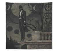 H3B8U2Y5 Floating Gentleman with Black Cat Wall Tapestry, Japanese Warriors