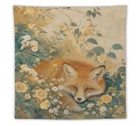 H3B8U2Y5 Fox Floral Meadow Wall Tapestry, Impressionist Style, Backdrop