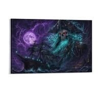H3B8U2Y5 Ghost Pirate Ship Skeleton Canvas Art Print, Family Room Decor