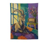 H3B8U2Y5 Goat Retro Radio Wall Tapestry, Anthropomorphic Animals Bedroom