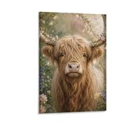 H3B8U2Y5 Highland Cow Garden Portrait Canvas Wall Art, Boho Farmhouse Decor | Prairie Animal Portrait, Textured Ranch Artwork, Rustic Western Wall Art, Canvas Print, 08x12inch(20x30cm).