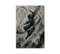 H3B8U2Y5 Ink Samurai Leap Canvas Wall Art, Japanese Warriors Reading Corner