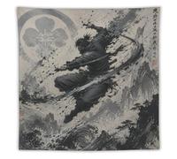 H3B8U2Y5 Ink Samurai Leap Wall Tapestry, Japanese Warriors Room Divider