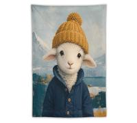 H3B8U2Y5 Lamb Winter Hat Lake Wall Tapestry, Realistic Illustration