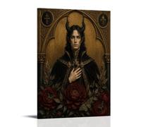 H3B8U2Y5 Lucifer Canvas Wall Art 12x18in Creative Room Accent | Gothic Red Peonies, Canvas Print Studio, Dark Fantasy Detail, Office, Gothic Oil Style, Interior Feature, 12x18in
