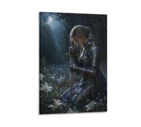 H3B8U2Y5 Medieval Female Knight Moonlit Canvas Wall Art, Medieval Fantasy | Medieval Fantasy Wall Art, Heroic Armor Portrait, Atmospheric Battle Scene, Canvas Print, 16x24inch(40x60cm).