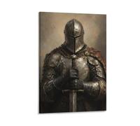 H3B8U2Y5 Medieval Knight Armor Portrait Canvas Wall Art, Medieval Fantasy | Heroic Armor Portrait, Dramatic Oil Artwork, Medieval Fantasy Wall Art, Canvas Print, 20x30inch(50x75cm).