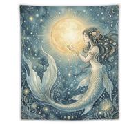 H3B8U2Y5 Moon Mermaid Celestial Wall Tapestry, Fantasy Illustration