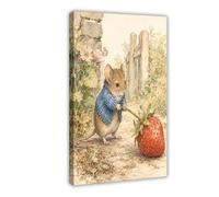 H3B8U2Y5 Mouse with Strawberry Canvas Wall Art, Cute Illustration Studio