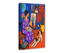H3B8U2Y5 Painter Woman Cats Canvas Wall Art, Urban Pets Reading Corner