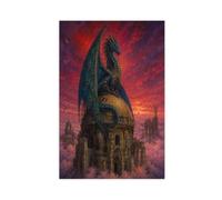 H3B8U2Y5 Peacock Dragon Red Citadel Canvas Wall Art, Fantasy Dragons Studio