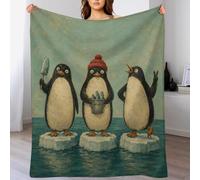 H3B8U2Y5 Penguin Trio with Red Hat Throw Blanket Flannel Sofa Bed Cover