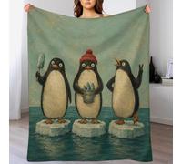 H3B8U2Y5 Penguin Trio with Red Hat Throw Blanket Soft Home Couch Throw