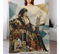 H3B8U2Y5 Pirate Queen on Treasure Chest Throw Blanket Soft Home Couch Throw