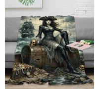 H3B8U2Y5 Pirate Queen Seaside Treasure Throw Blanket, Flannel, Camping