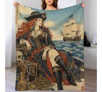 H3B8U2Y5 Pirate Queen with Ship Throw Blanket Warm Fleece Couch Throw