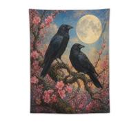 H3B8U2Y5 Ravens Under Moon Wall Tapestry, Ukiyo-e, Cherry Blossom