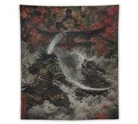 H3B8U2Y5 Samurai Duel in Rushing Water Wall Tapestry, Japanese Warriors