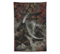 H3B8U2Y5 Samurai Duel in Rushing Water Wall Tapestry, Japanese Warriors